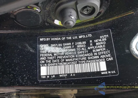 2021 Honda Civic Ex from USA, damaged, VIN SHHFK7H62MU412027